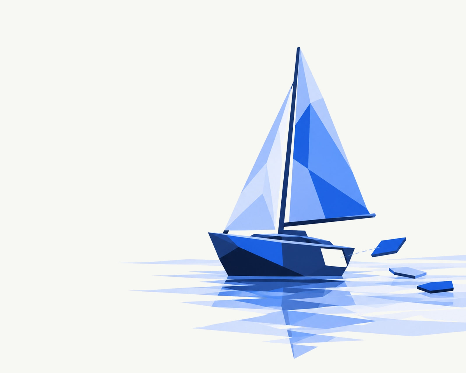 A sailboat's sail being assembled from faceted panels